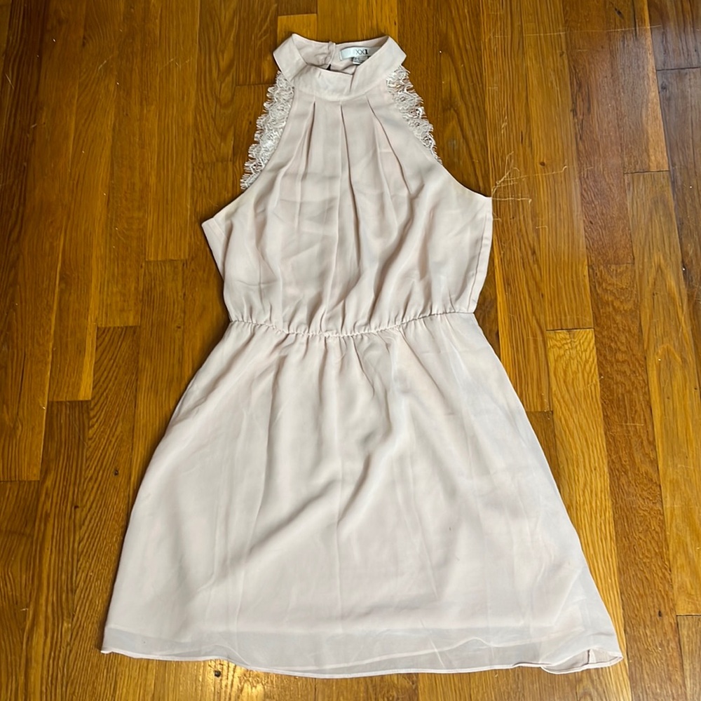 Women’s light pink shear with lace trim halter dress by XXI size small